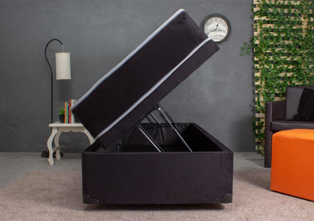 Cama Solteirão Box Baú  P/ Colchão 0,96cm x 2,03cm Suede Preto