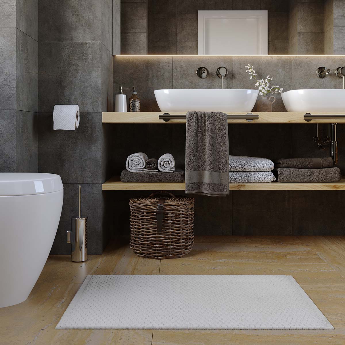 Tapete Indiano Banheiro Bliss Branco 0,60X0,90M Via Star