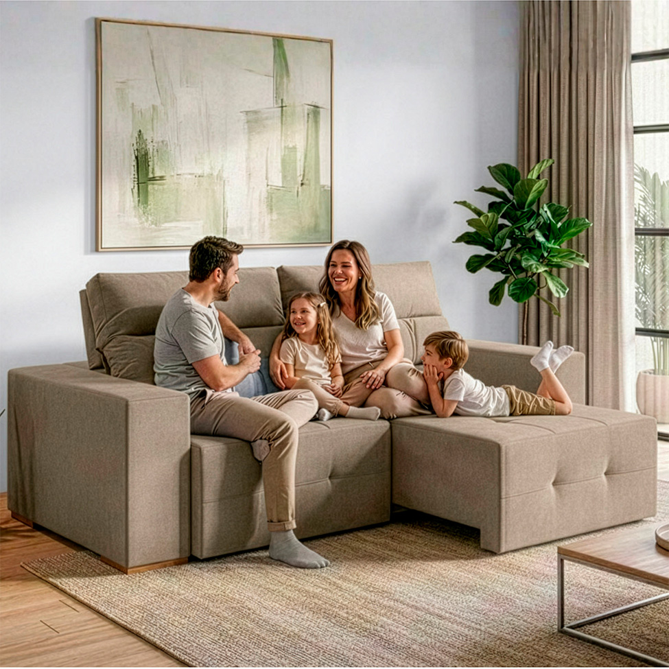 Sofá 3 Lugares Retrátil e Reclinável Roma Suede Bege