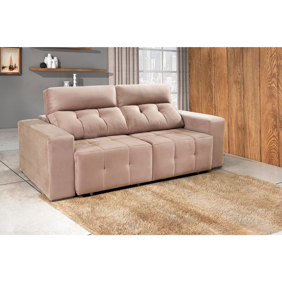 Sofá 3 Lugares Retrátil e Reclinável Roma Suede Bege