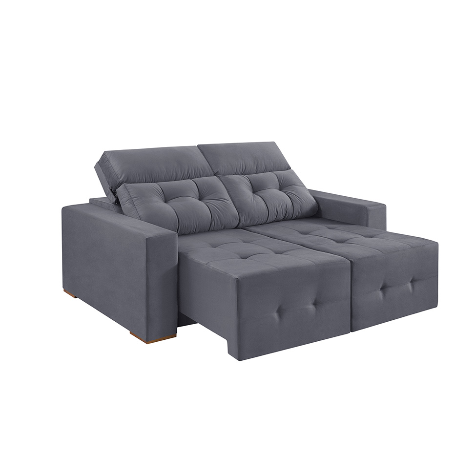 Sofá 3 Lugares Retrátil e Reclinável Roma Suede Cinza