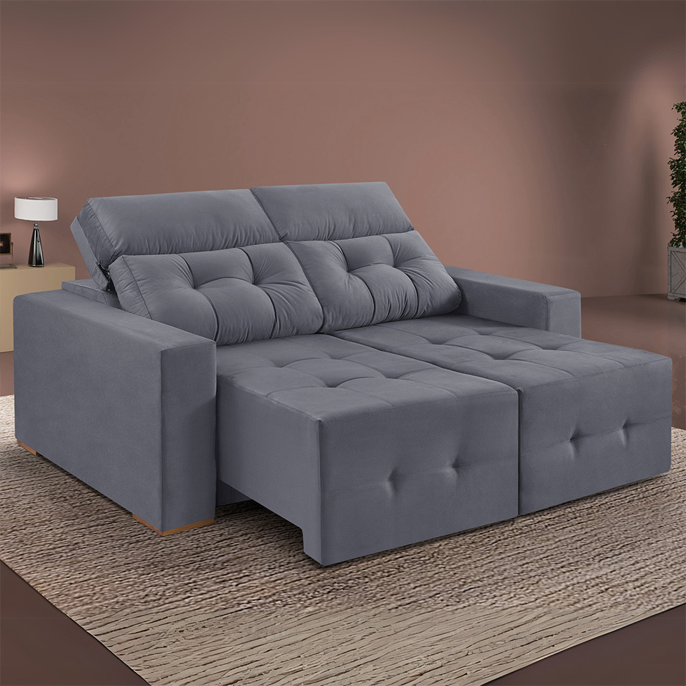 Sofá 3 Lugares Retrátil e Reclinável Roma Suede Cinza