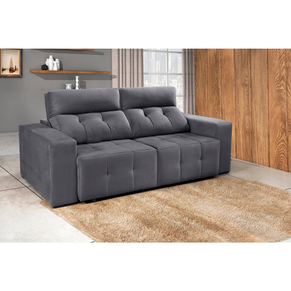 Sofá 3 Lugares Retrátil e Reclinável Roma Suede Cinza