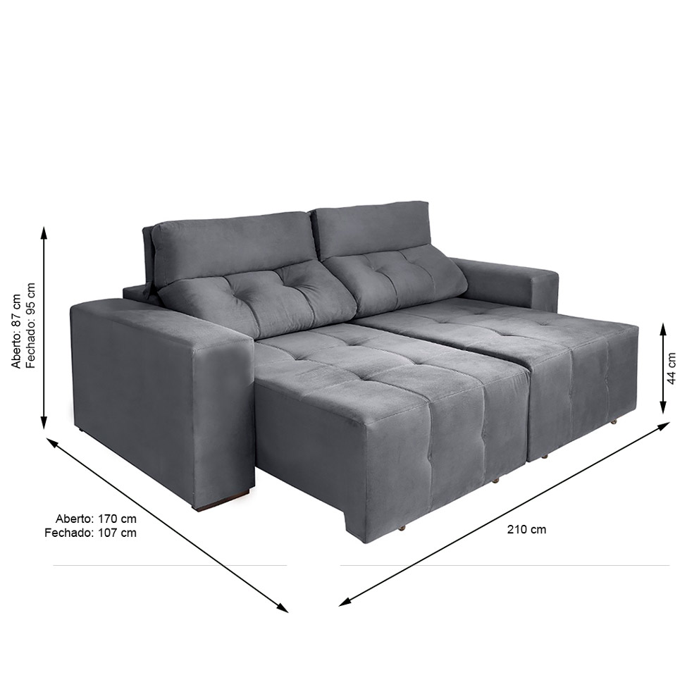Sofá 3 Lugares Retrátil e Reclinável Roma Suede Cinza