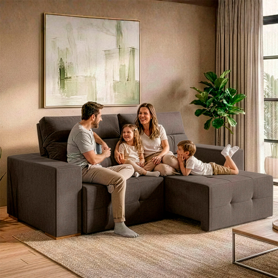 Sofá 3 Lugares Retrátil e Reclinável Roma Suede Marrom