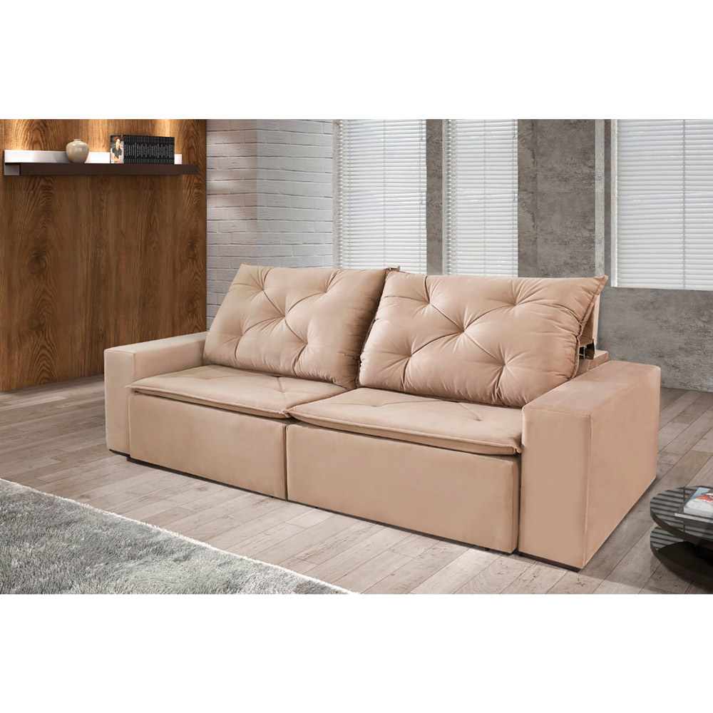 Sofá 4 Lugares Retrátil e Reclinável Barcelona Suede Bege
