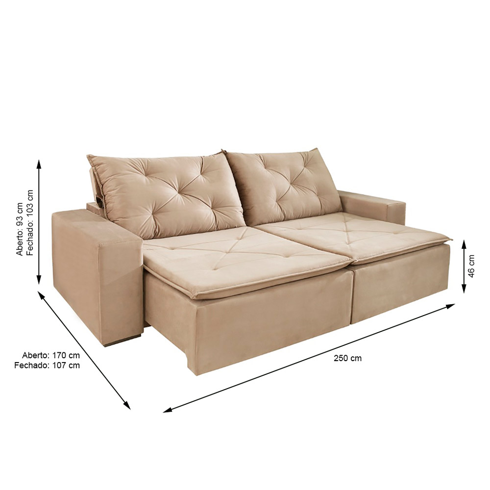 Sofá 4 Lugares Retrátil e Reclinável Barcelona Suede Bege
