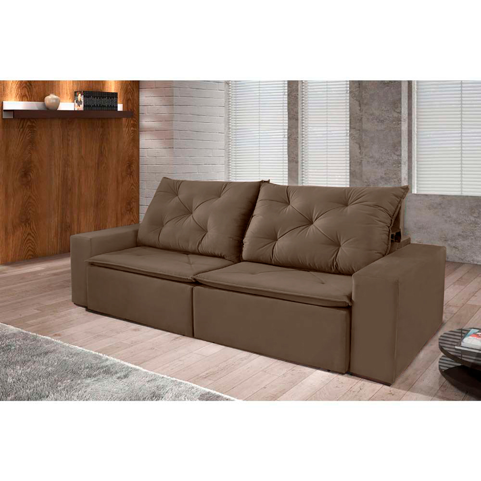 Sofá 4 Lugares Retrátil e Reclinável Barcelona Suede Marrom