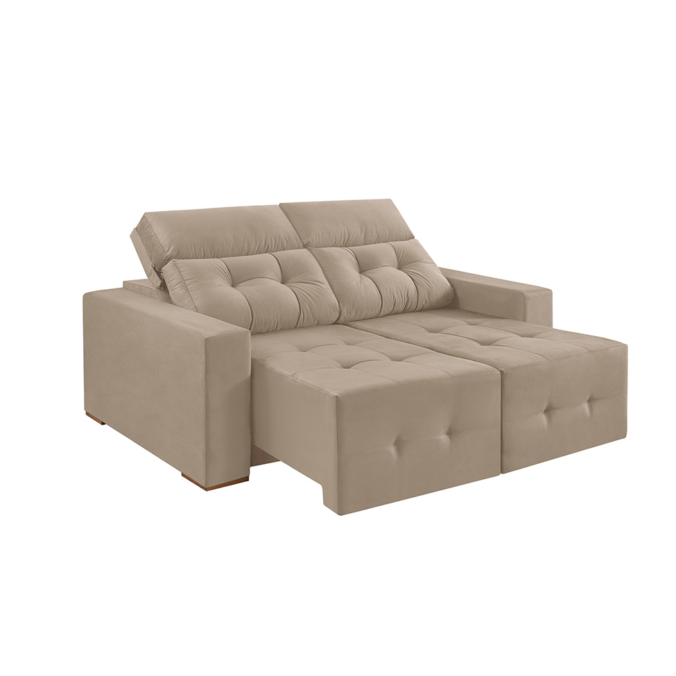 Sofá 4 Lugares Retrátil e Reclinável Roma Suede Bege
