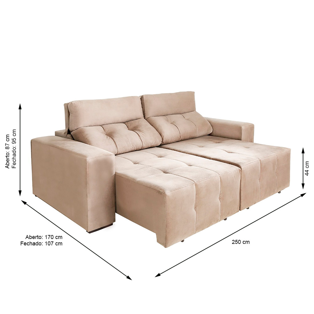 Sofá 4 Lugares Retrátil e Reclinável Roma Suede Bege