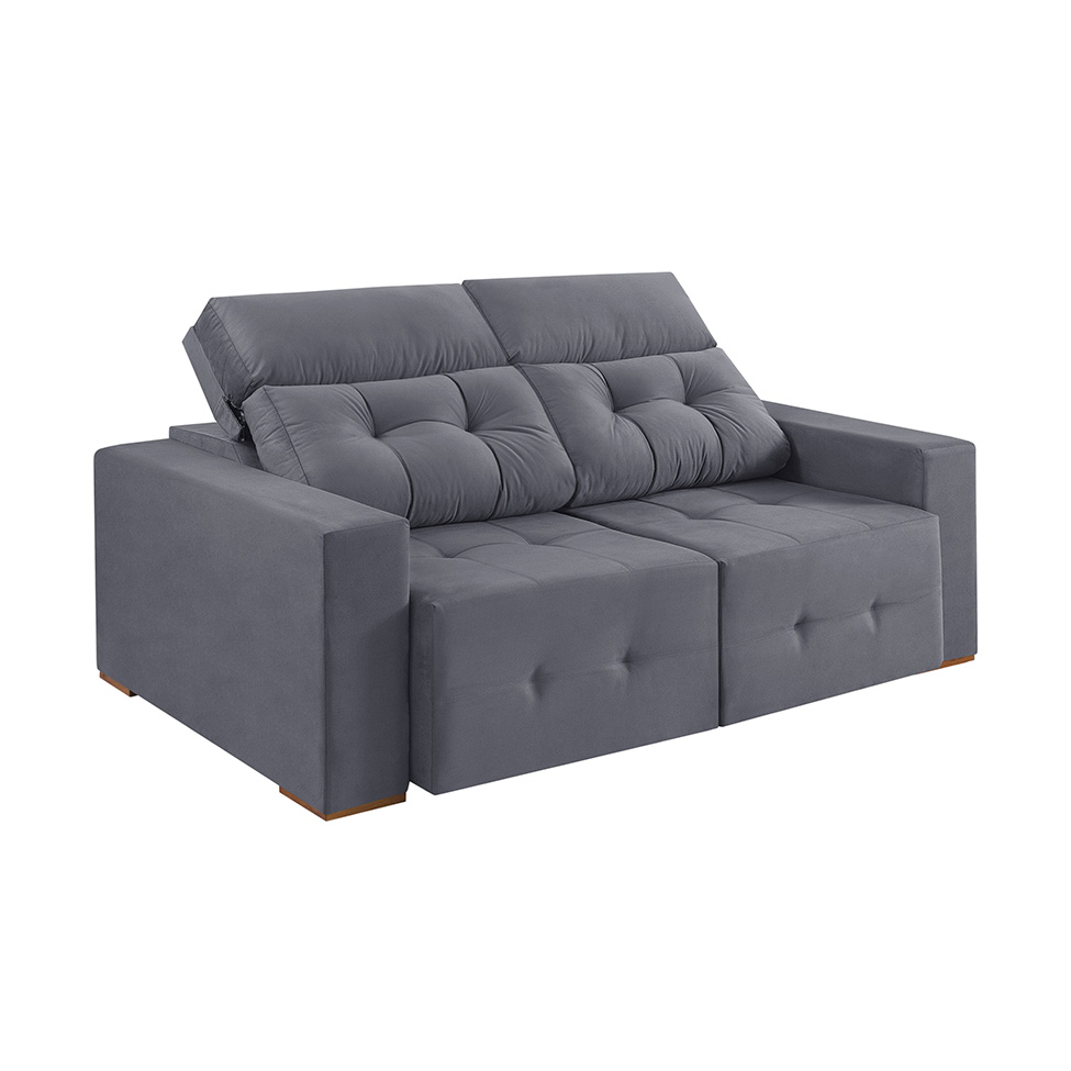 Sofá 4 Lugares Retrátil e Reclinável Roma Suede Cinza