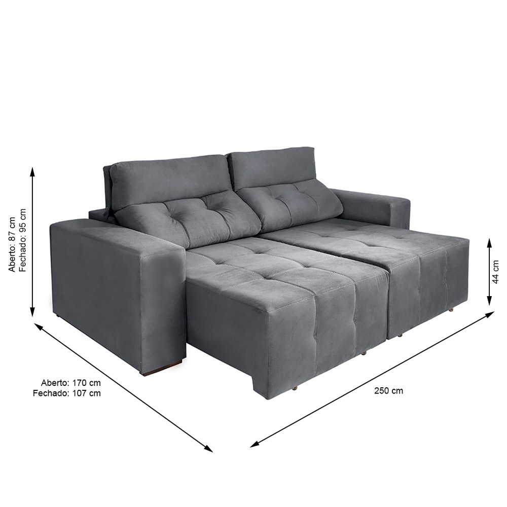 Sofá 4 Lugares Retrátil e Reclinável Roma Suede Cinza