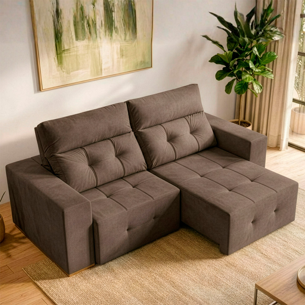 Sofá 4 Lugares Retrátil e Reclinável Roma Suede Marrom
