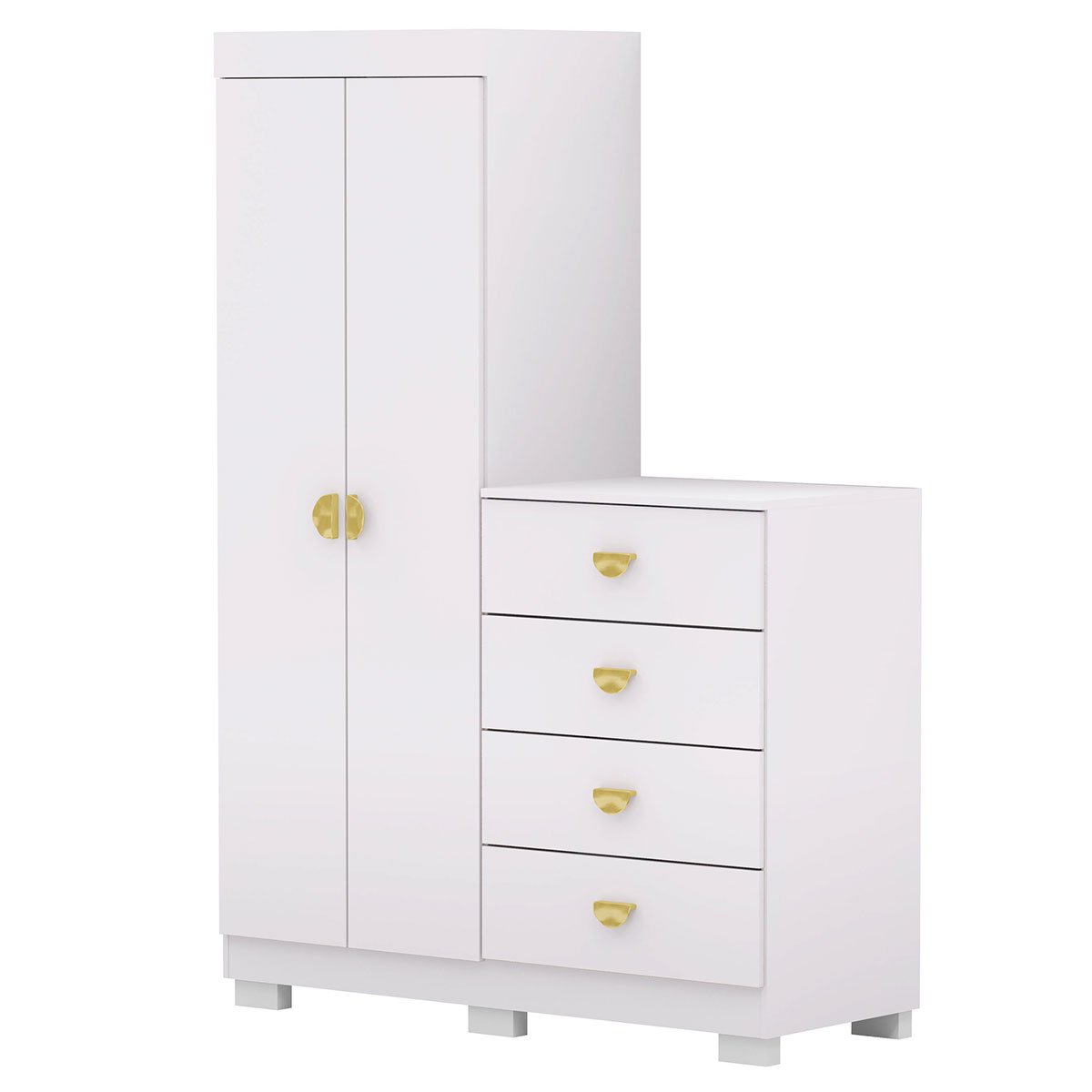 Cômoda Guarda-Roupa com 4 Gavetas e 5 Prateleiras Cristine Branco/Camarim