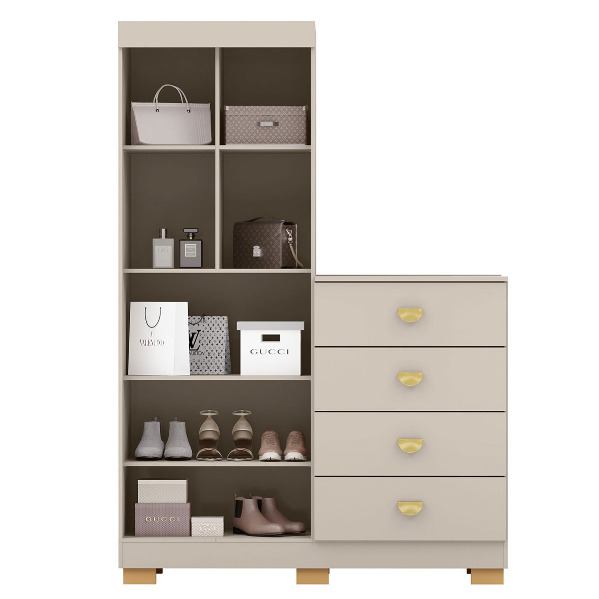 Cômoda Guarda-Roupa com 4 Gavetas e 5 Prateleiras Cristine Fendi