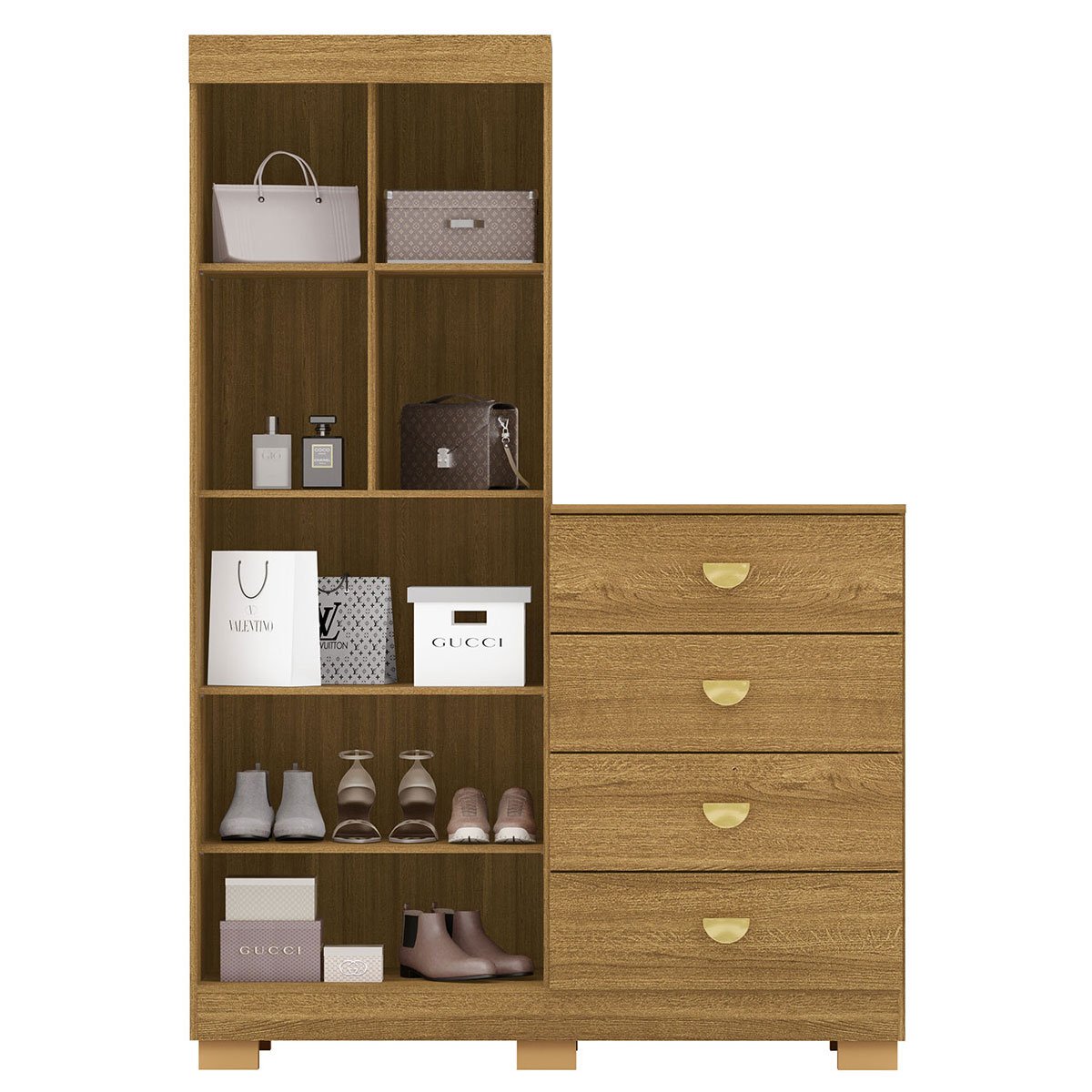 Cômoda Guarda-Roupa com 4 Gavetas e 5 Prateleiras Cristine Nature