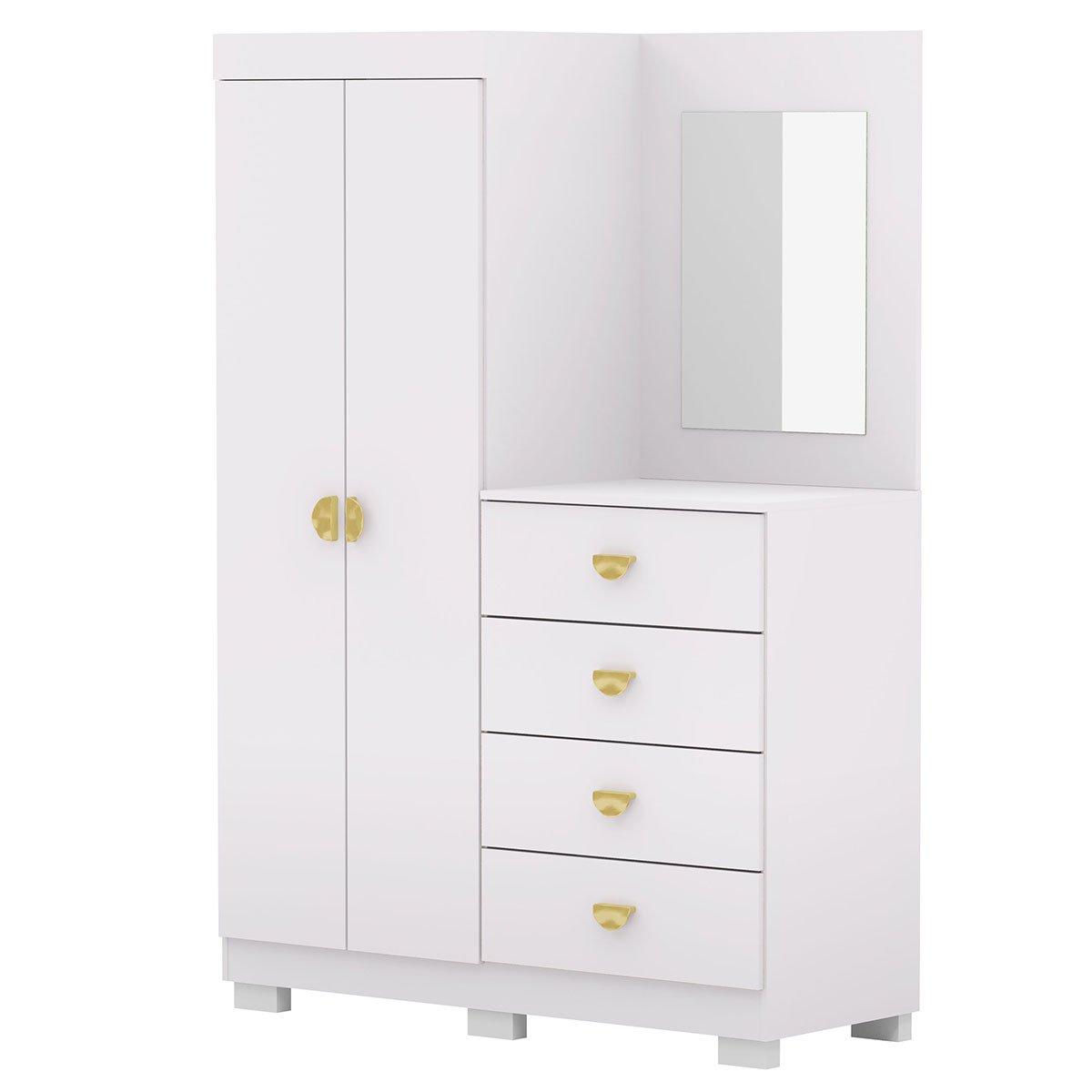 Cômoda Guarda-Roupa com 4 Gavetas e 5 Prateleiras com Espelho Cristine Branco/Camarim