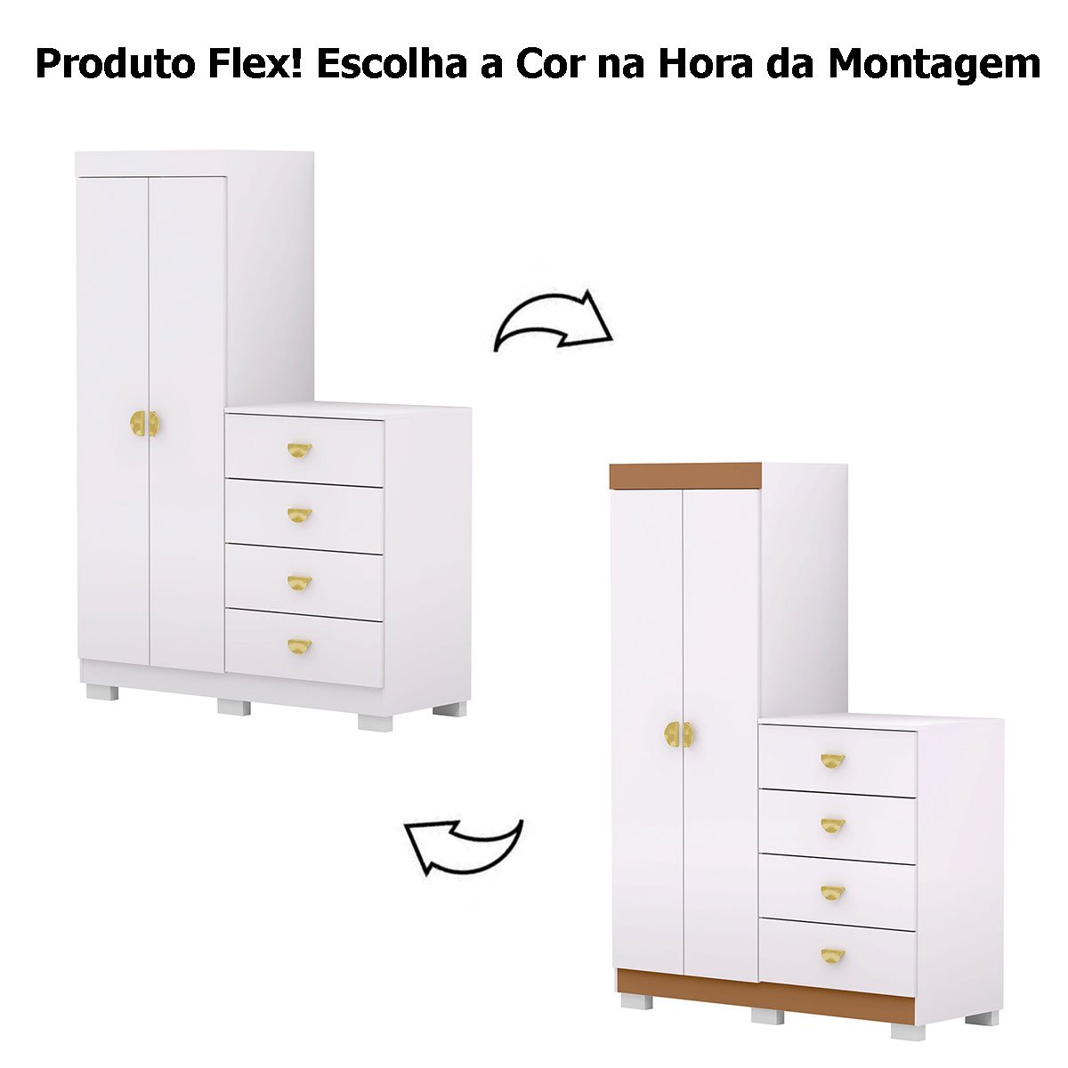 Cômoda Guarda-Roupa com 4 Gavetas e 5 Prateleiras com Espelho Cristine Branco/Camarim