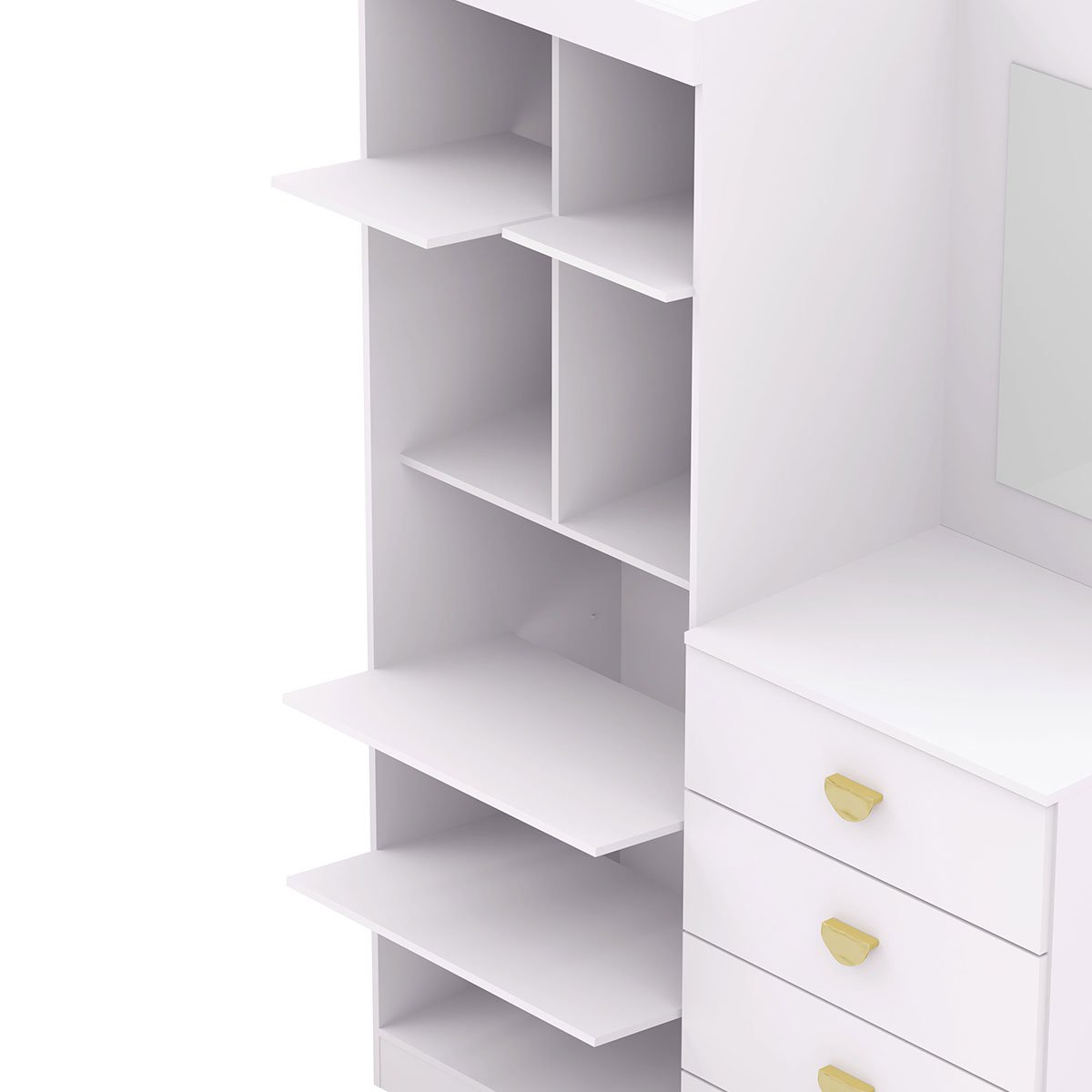 Cômoda Guarda-Roupa com 4 Gavetas e 5 Prateleiras com Espelho Cristine Branco/Camarim
