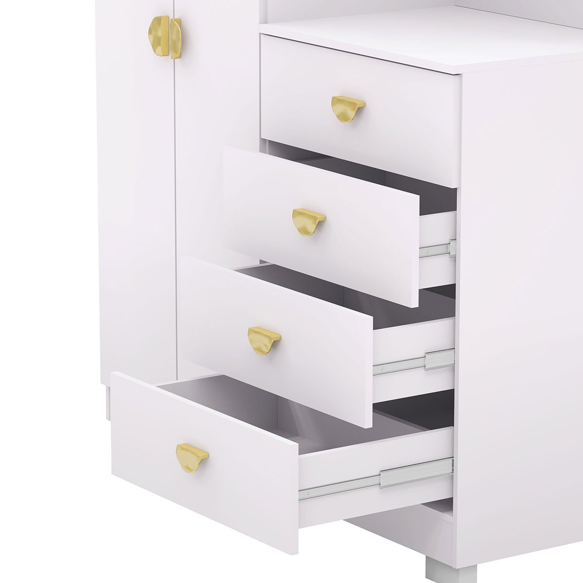 Cômoda Guarda-Roupa com 4 Gavetas e 5 Prateleiras com Espelho Cristine Branco/Camarim
