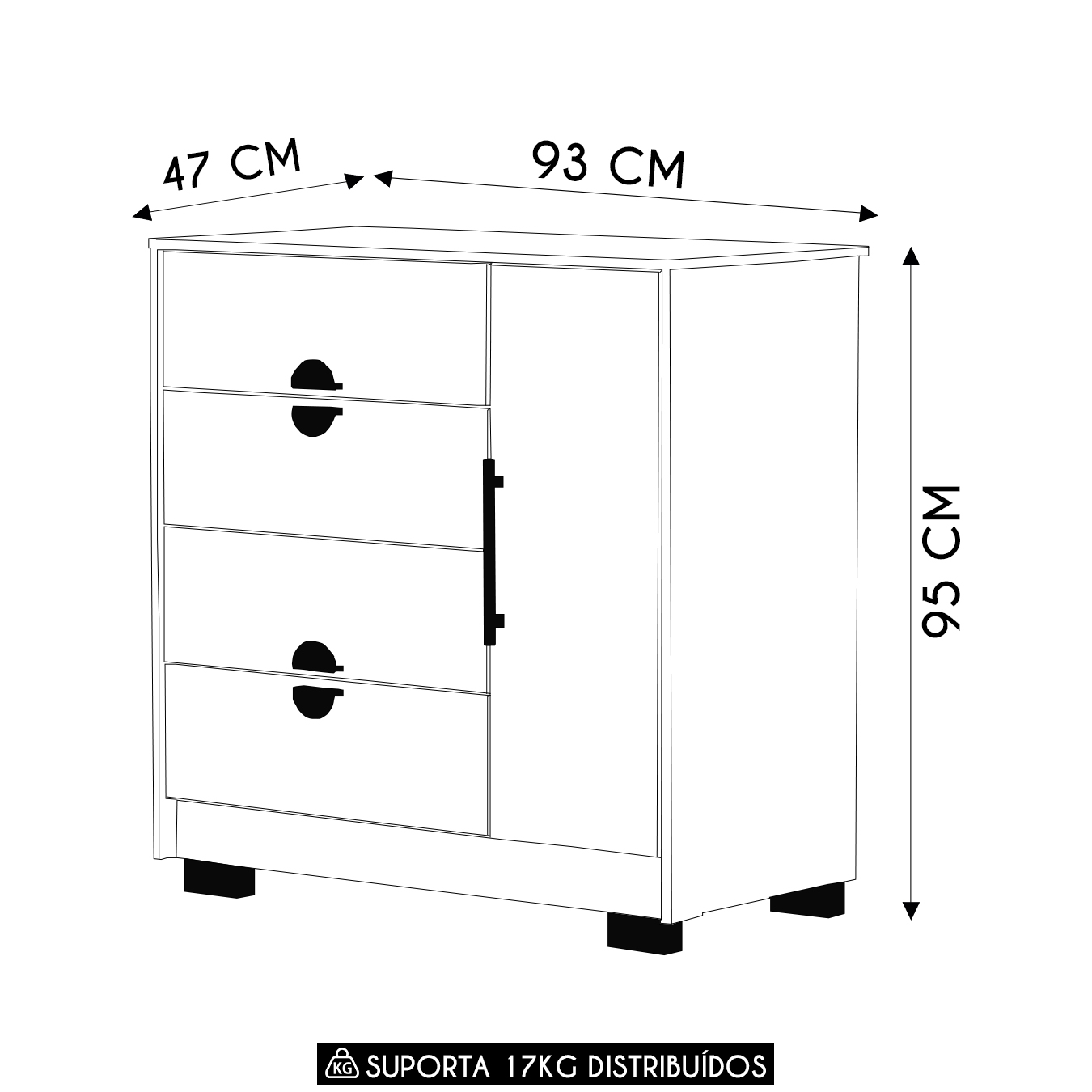 Cômoda Para Quarto 93cm Com 1 Porta Ilha Bela Flex Branco - Vila Rica