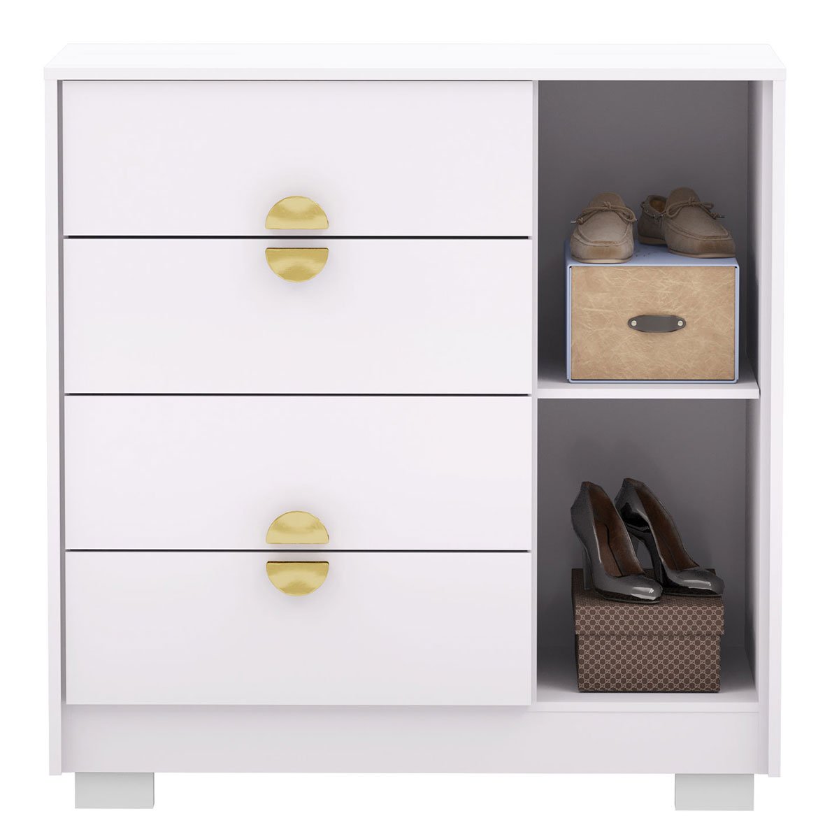 Cômoda Sapateira 4 Gavetas Clarabella Branco/Camarim