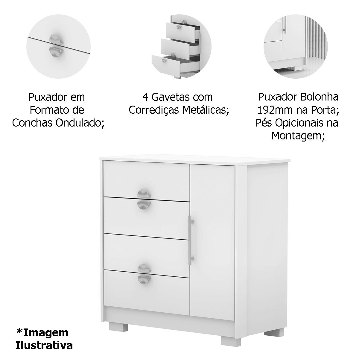 Cômoda Sapateira 4 Gavetas com Espelho Clarabella Nature