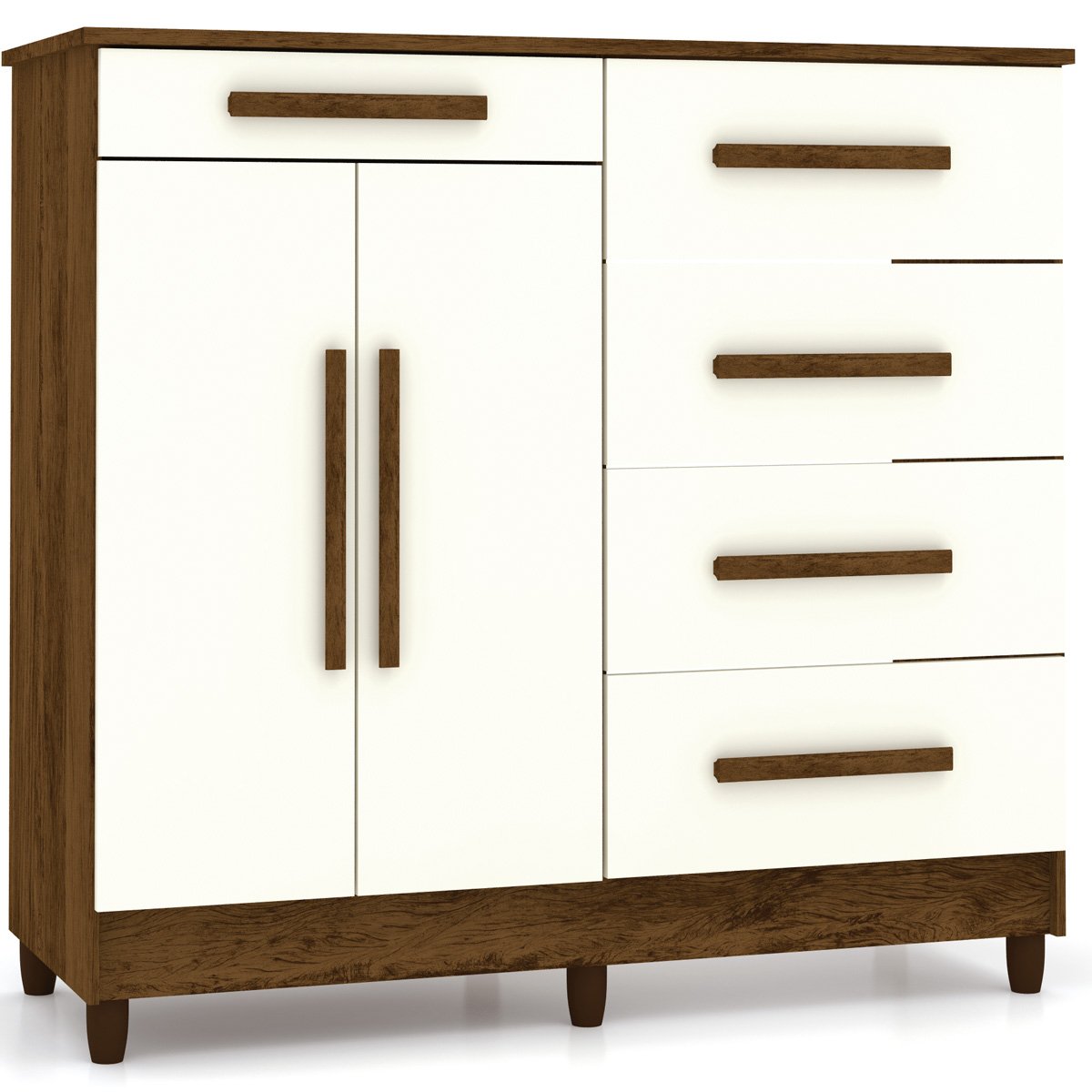 Cômoda Sapateira Quarto 5 Gavetas 2 Portas MDP Sirios Imbuia/Champanhe