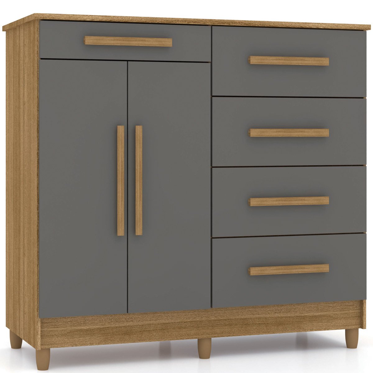 Cômoda Sapateira Quarto 5 Gavetas 2 Portas MDP Sirios Nature/Alasca