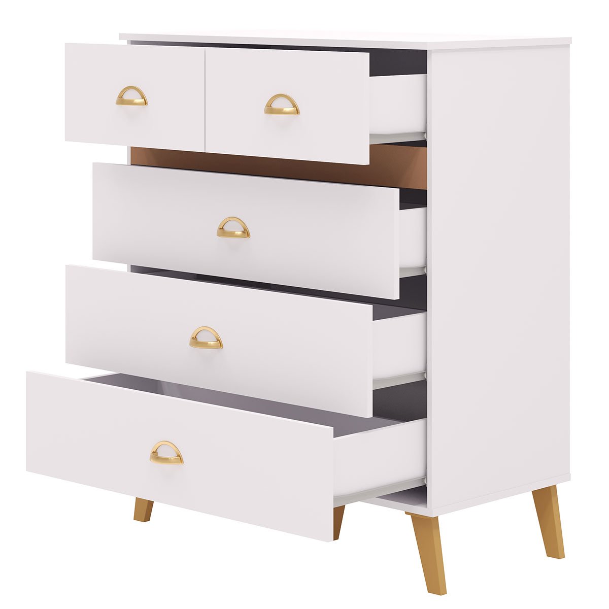 Cômoda para Quarto com 5 Gavetas MDP Zabi Branco/Camarim