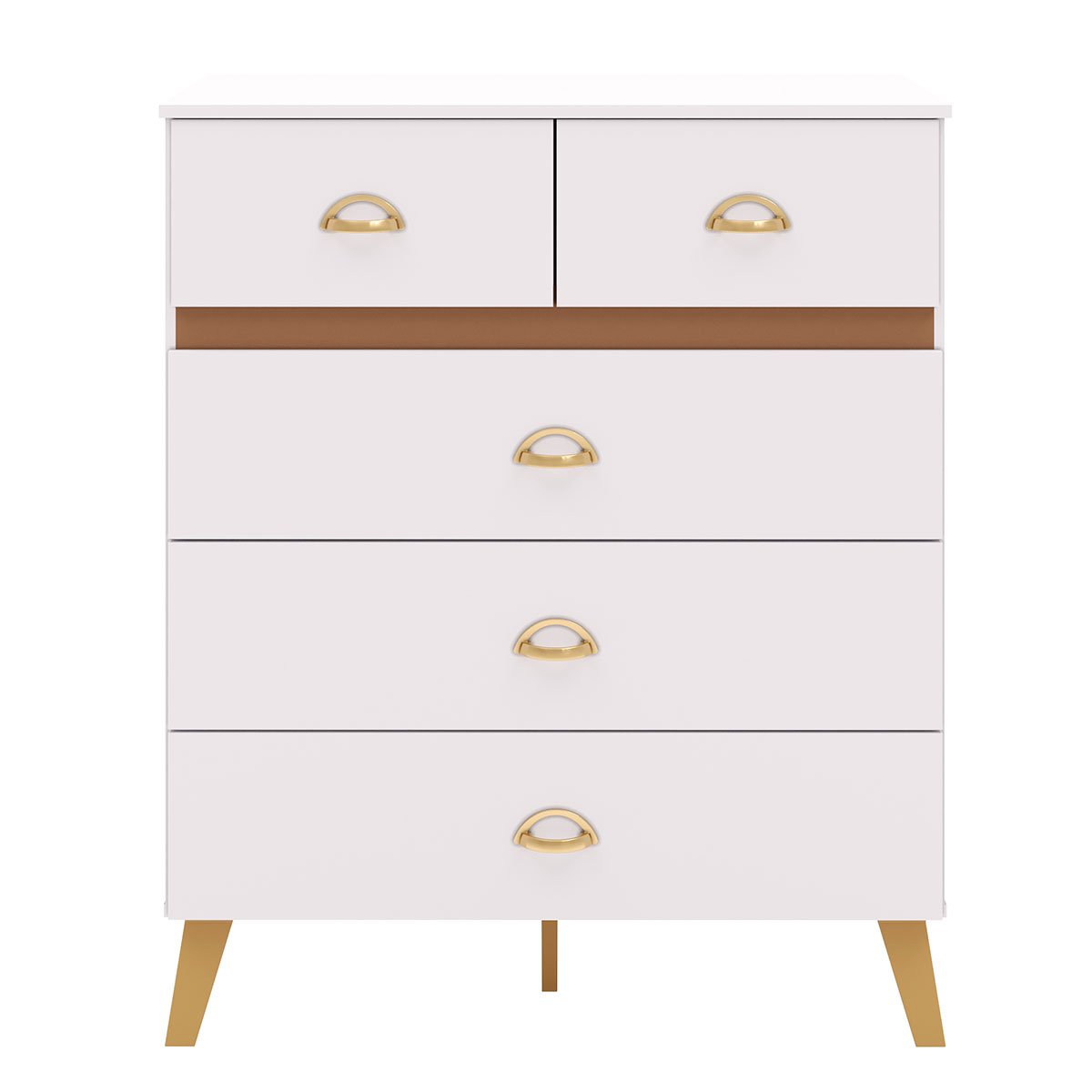 Cômoda para Quarto com 5 Gavetas MDP Zabi Branco/Camarim