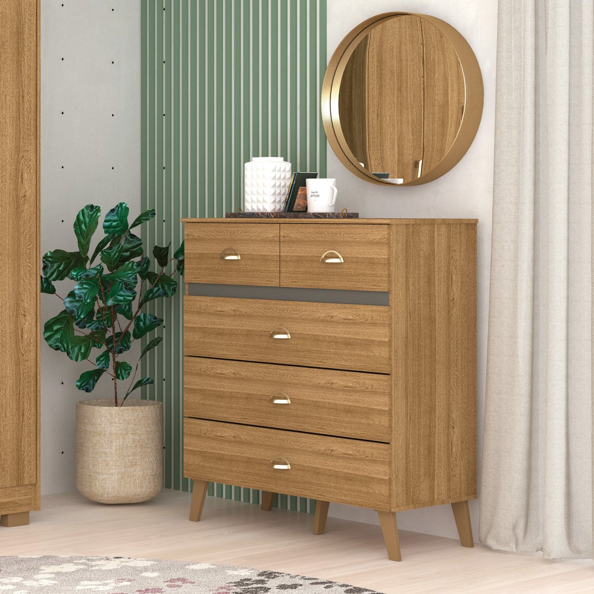 Cômoda para Quarto com 5 Gavetas MDP Zabi Nature/Alasca