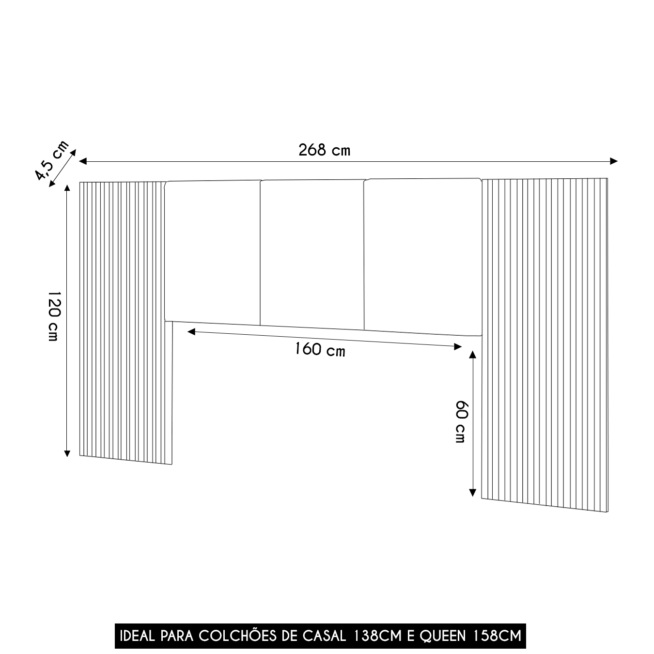 Cabeceira Casal Queen 268cm Com LED Dubai Zen Linho Cinza - Vila Rica