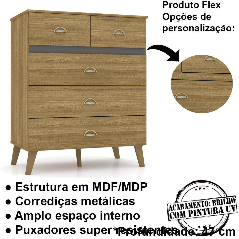 Comoda 5 Gavetas Para Quarto 20030 Nature VLR