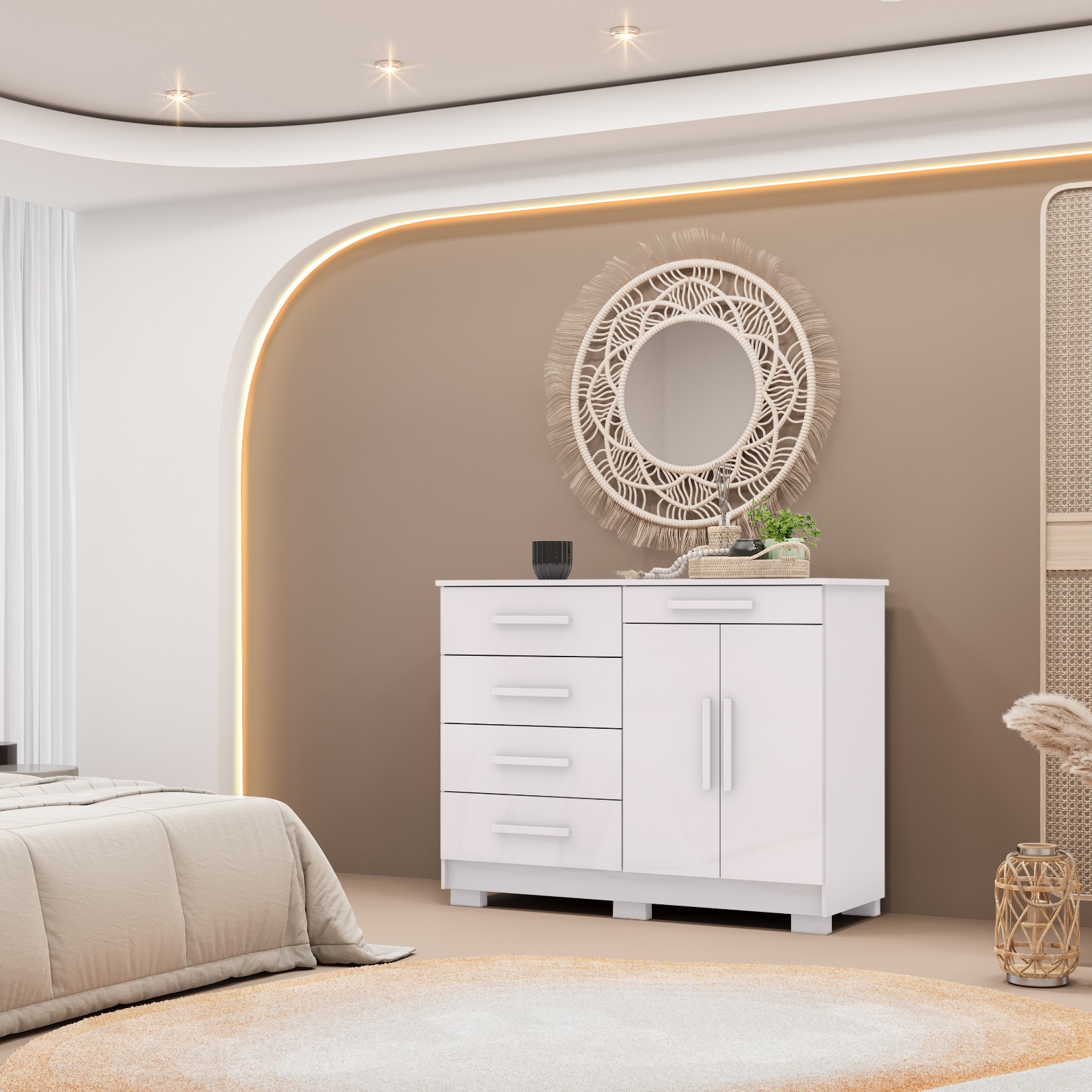 Comoda Sapateira 5 Gavetas E 2 Portas Branco