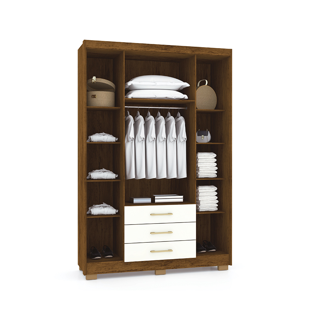 Conjunto Guarda Roupa e Cabeceira Max Imbuia Champanhe