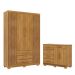 Guarda-Roupa 4 Portas e Cômoda Grande 5 Gavetas Ritom Nature/Brisa