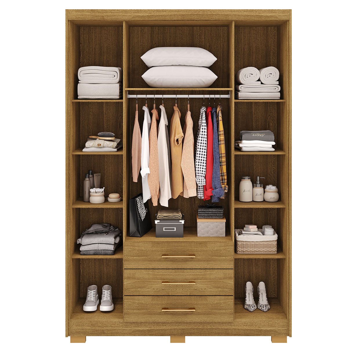 Guarda-Roupa 4 Portas e Cômoda Grande 5 Gavetas Ritom Nature/Brisa