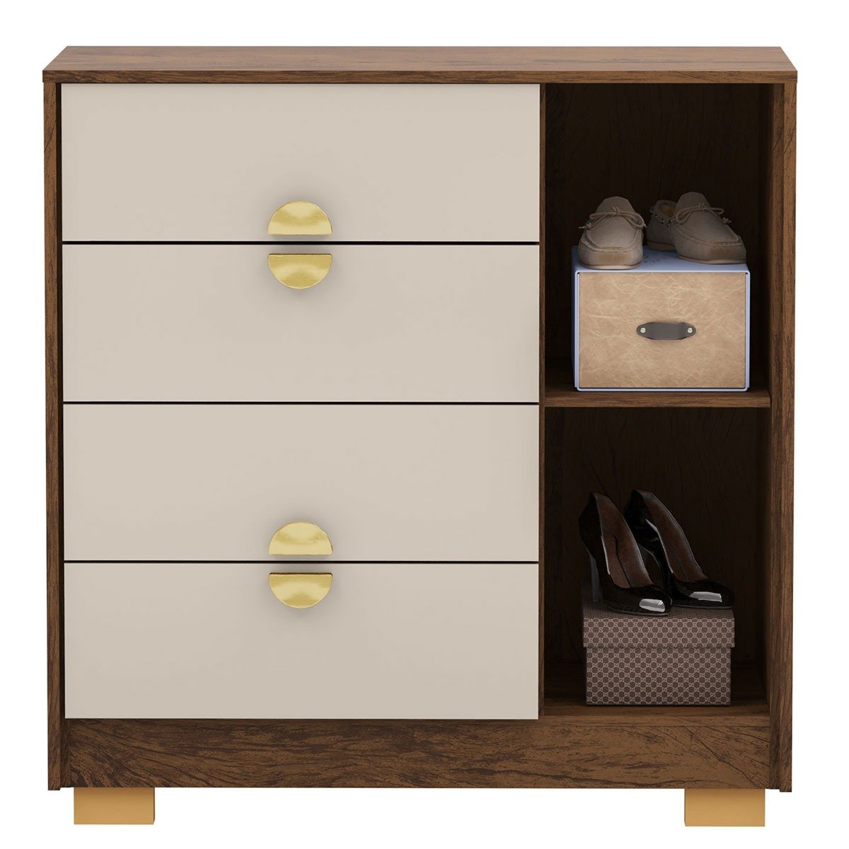 Guarda-Roupa 6 Portas 100% MDF e Cômoda Sapateira 4 Gavetas Spain Imbuia Fendi