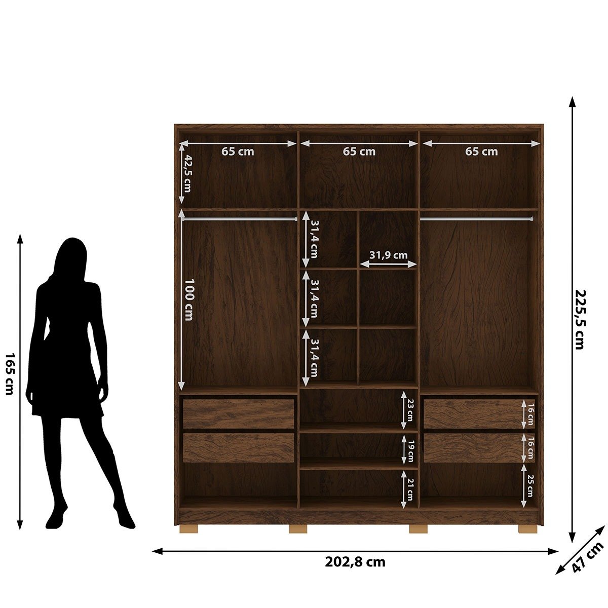 Guarda-Roupa 6 Portas 100% MDF e Cômoda Sapateira 4 Gavetas Spain Imbuia Fendi