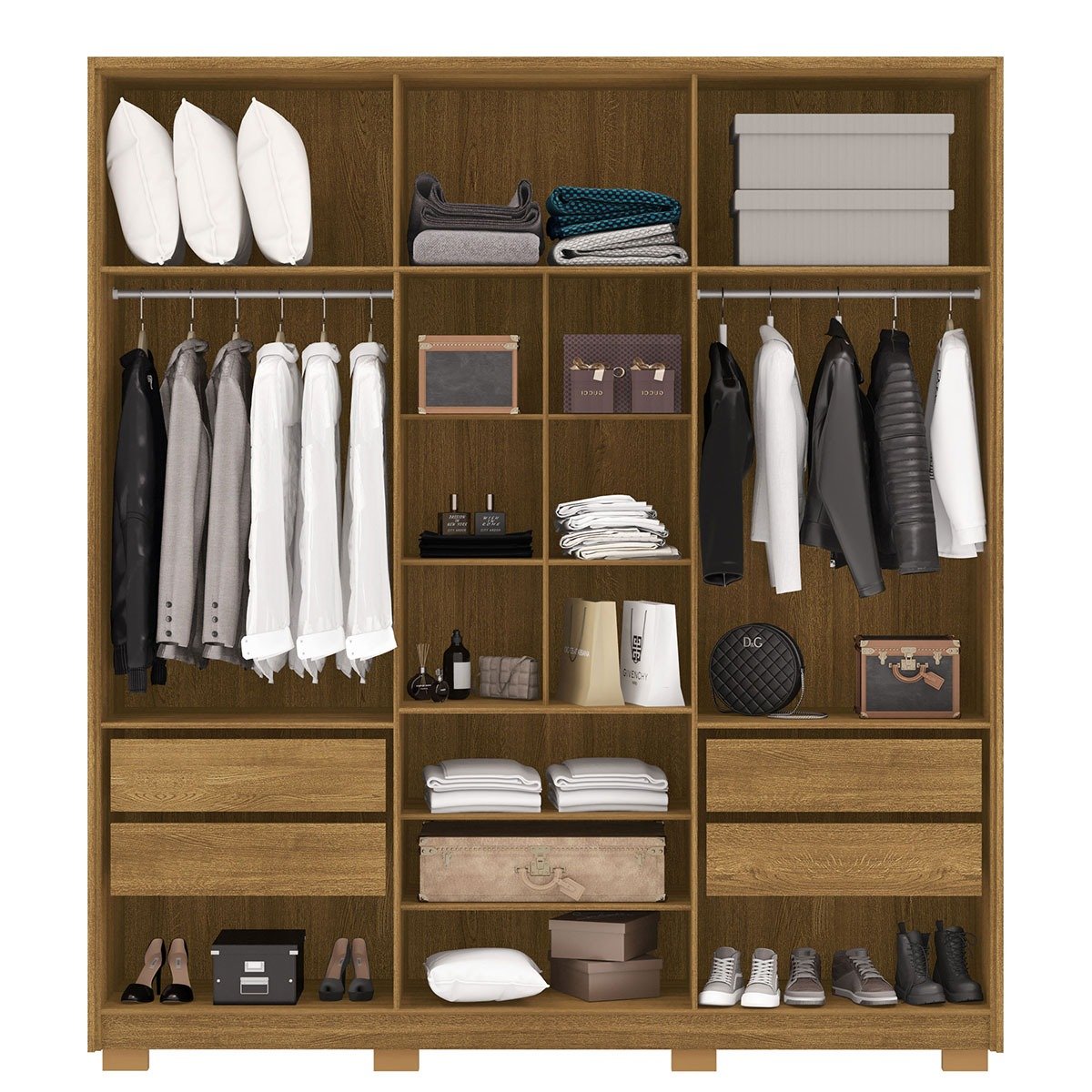 Guarda-Roupa 6 Portas 100% MDF e Cômoda Sapateira 4 Gavetas Spain Nature