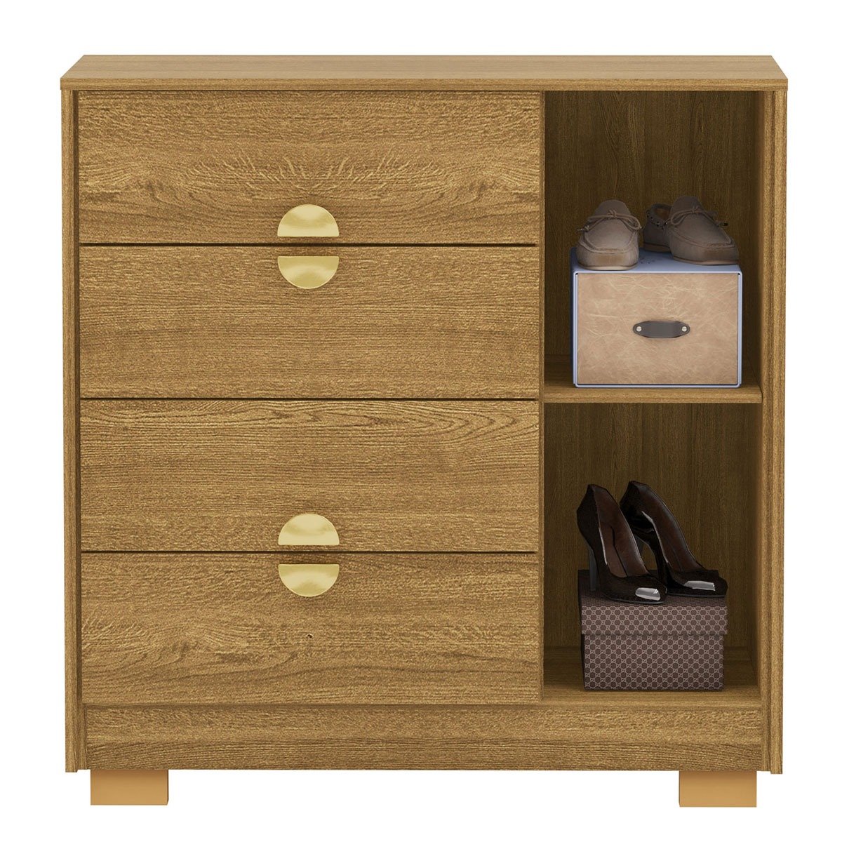 Guarda-Roupa 6 Portas 100% MDF e Cômoda Sapateira 4 Gavetas Spain Nature