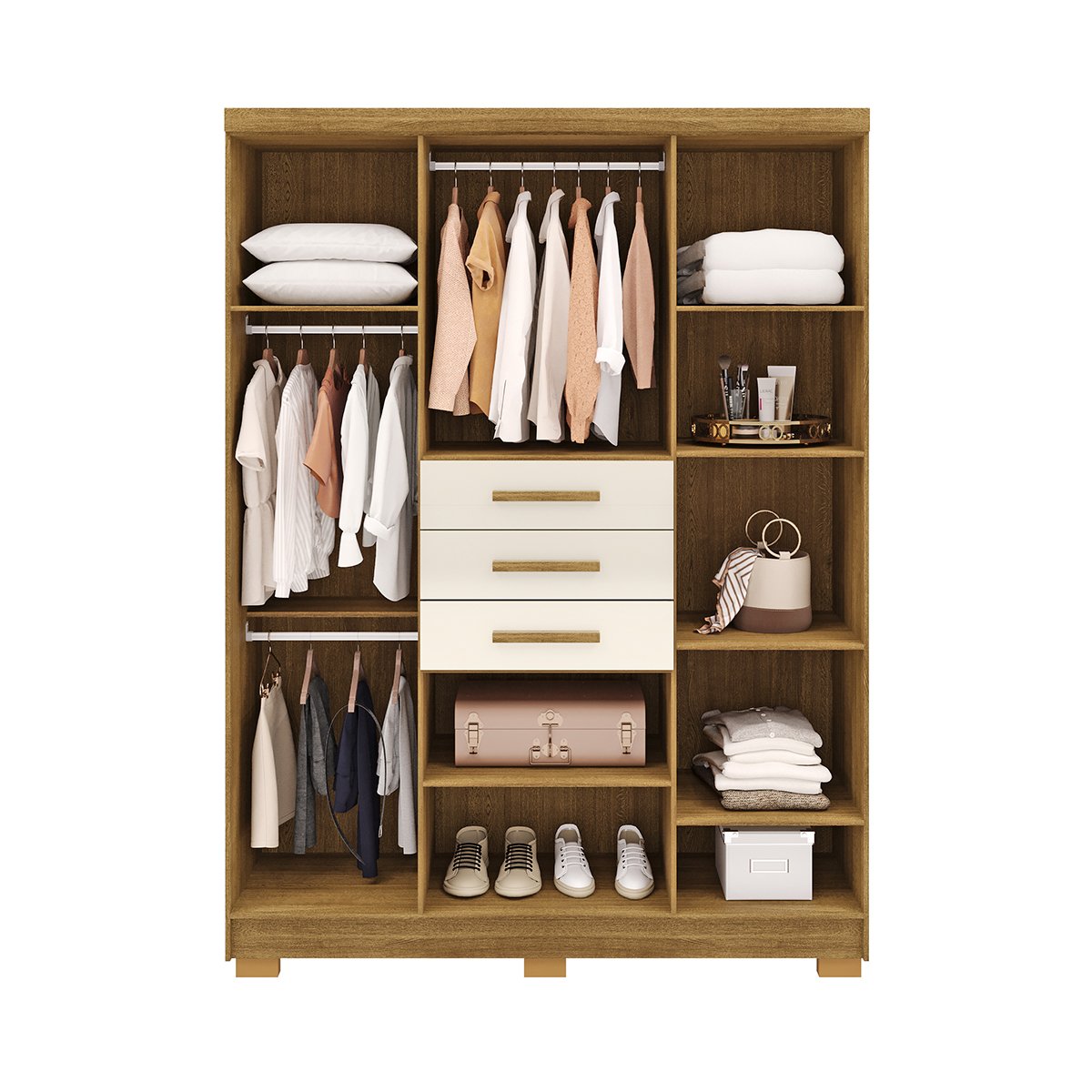 Guarda-Roupa 6 Portas 3 Gavetas England Nature/Champagne