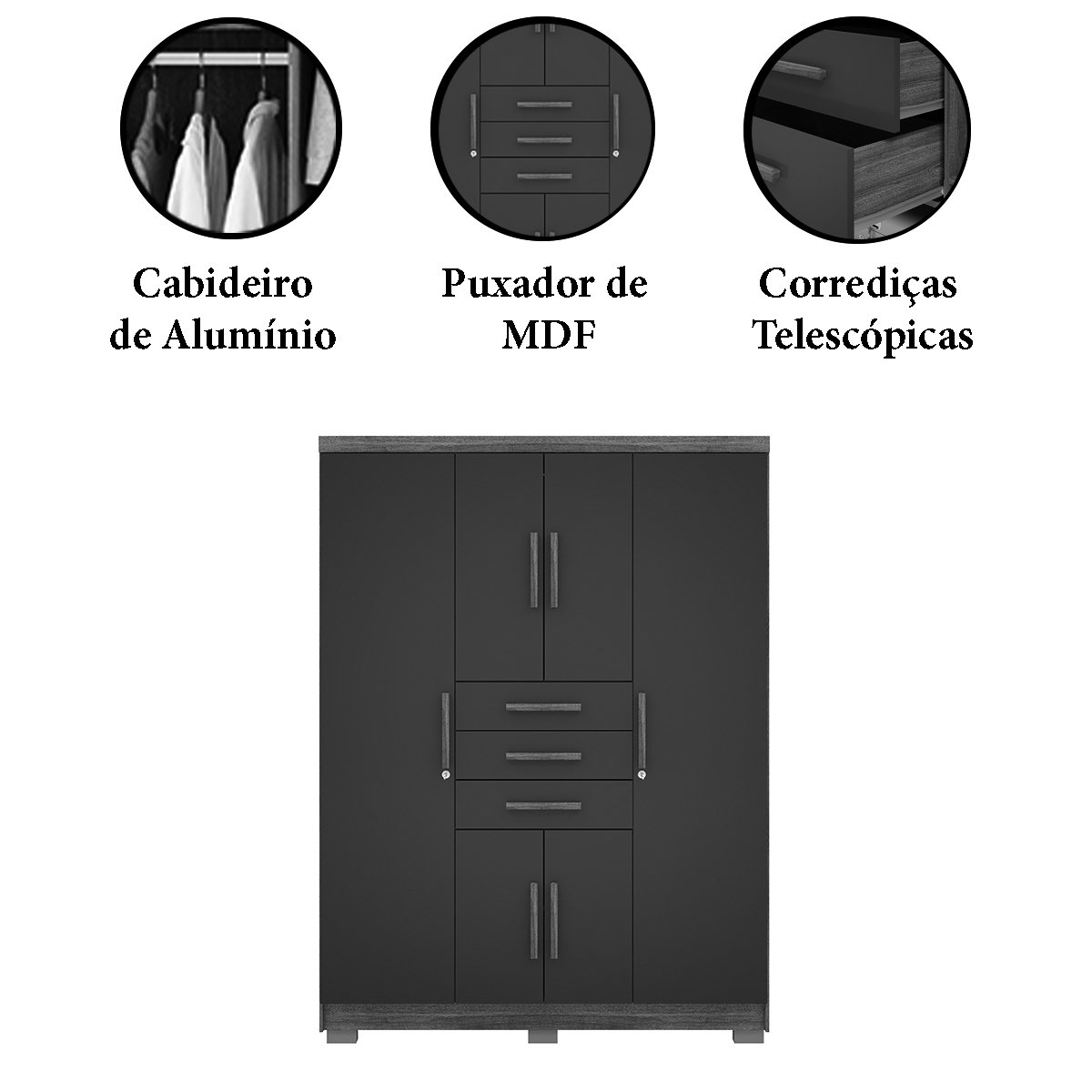 Guarda-Roupa 6 Portas 3 Gavetas England Nature/Champagne