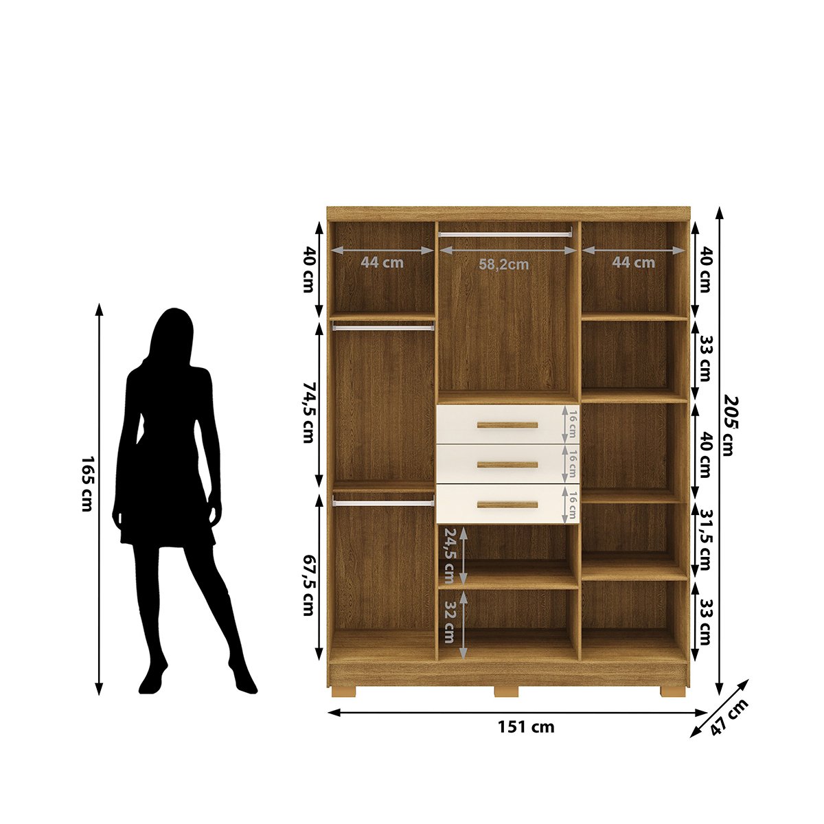 Guarda-Roupa 6 Portas 3 Gavetas England Nature/Champagne