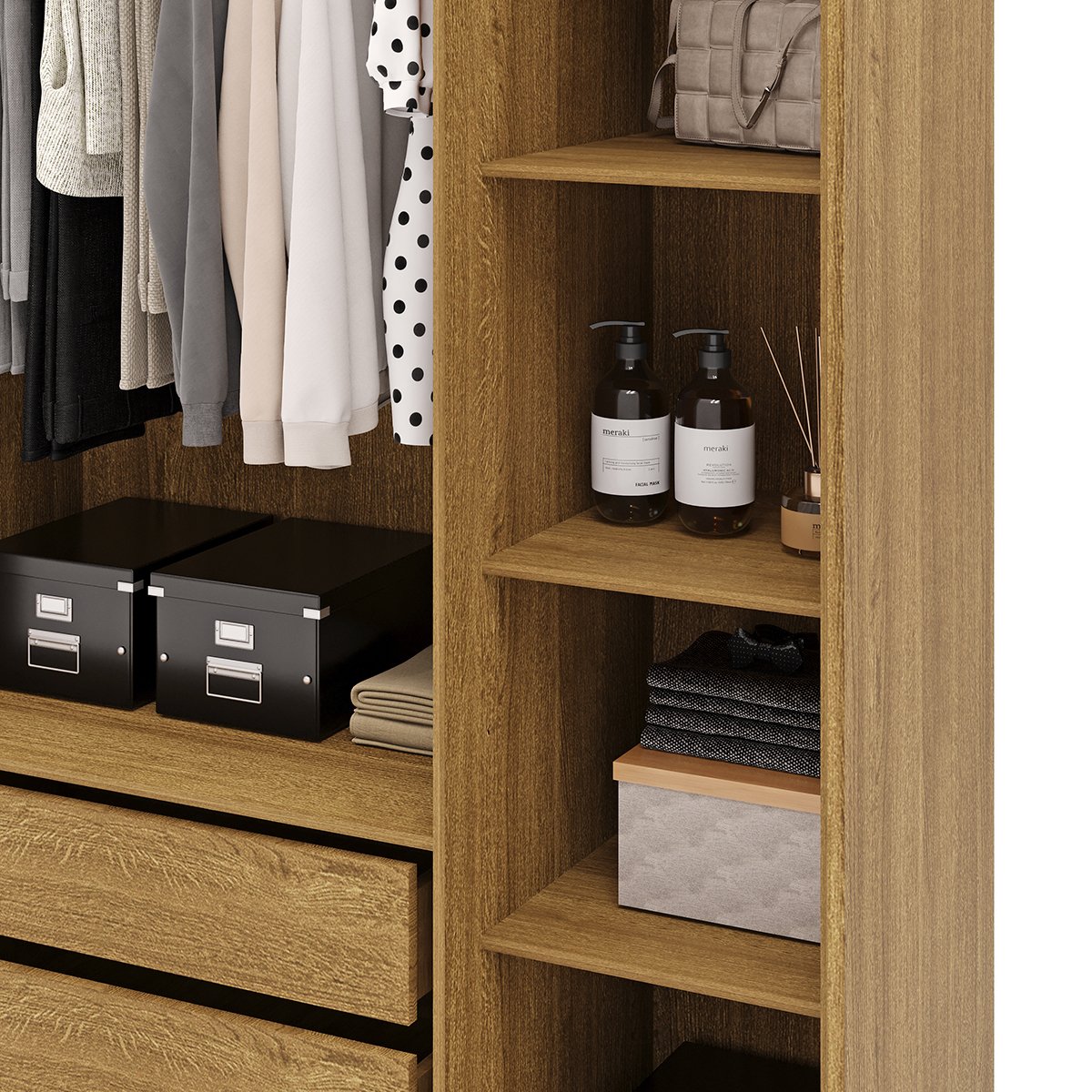 Guarda-Roupa 6 Portas 6 Gavetas 100% MDF Recife Nature/Champagne