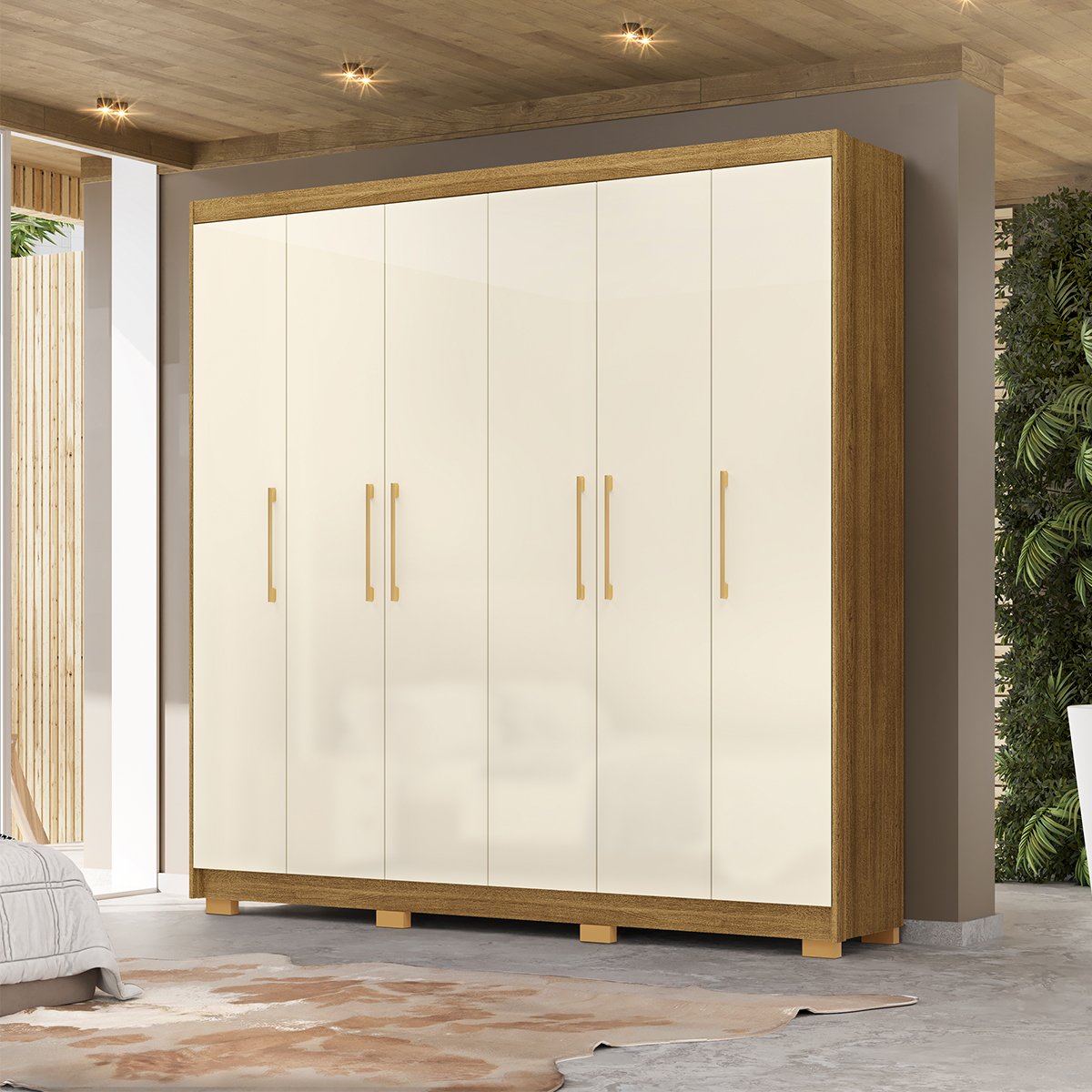 Guarda-Roupa 6 Portas 6 Gavetas 100% MDF Recife Nature/Champagne