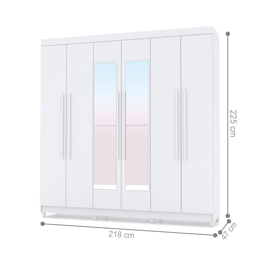 Guarda Roupa 6 Portas Com Espelho Audi Branco