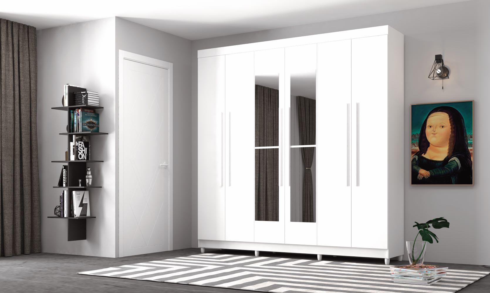 Guarda Roupa 6 Portas Com Espelho Audi Branco