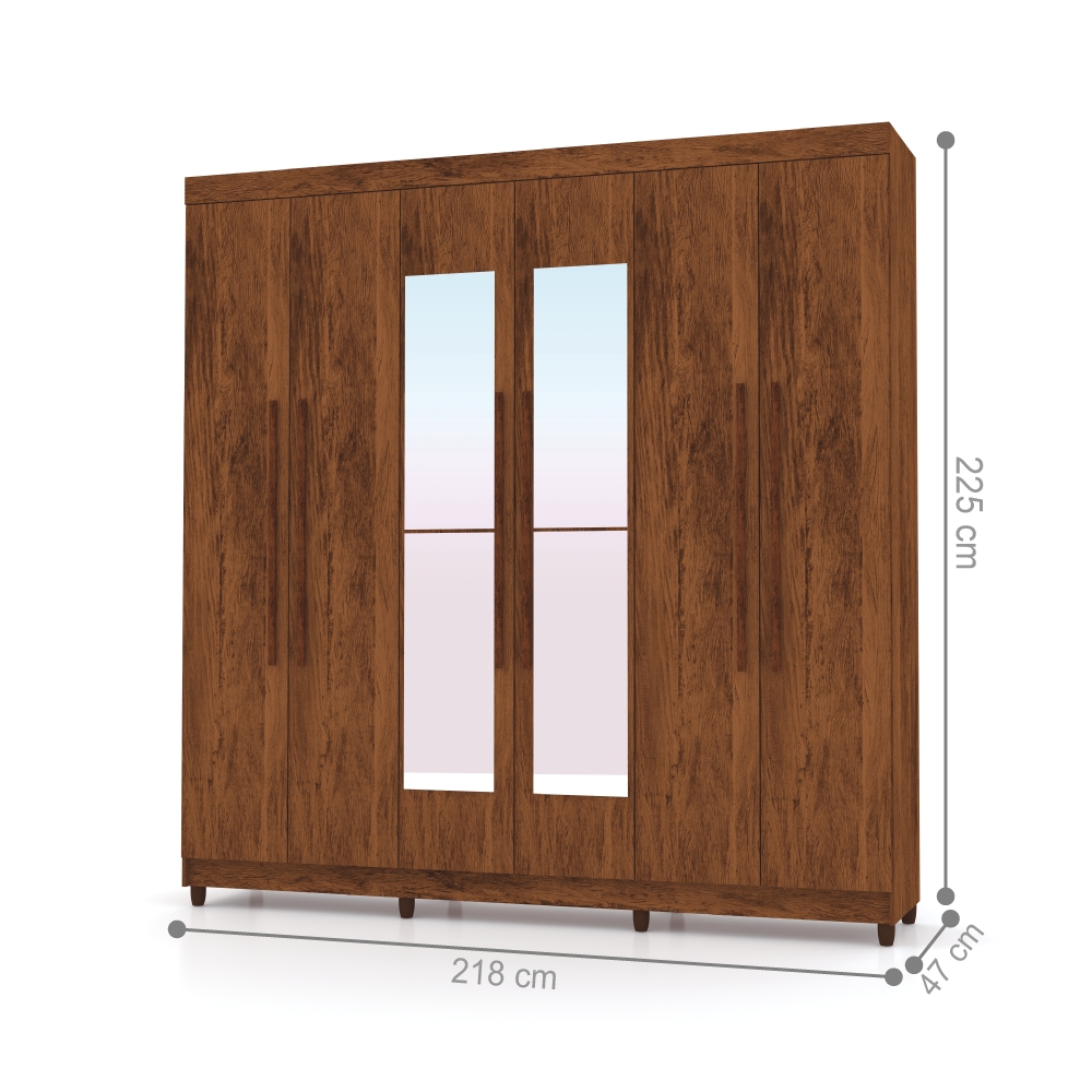 Guarda Roupa 6 Portas Com Espelho Audi Imbuia Rústico